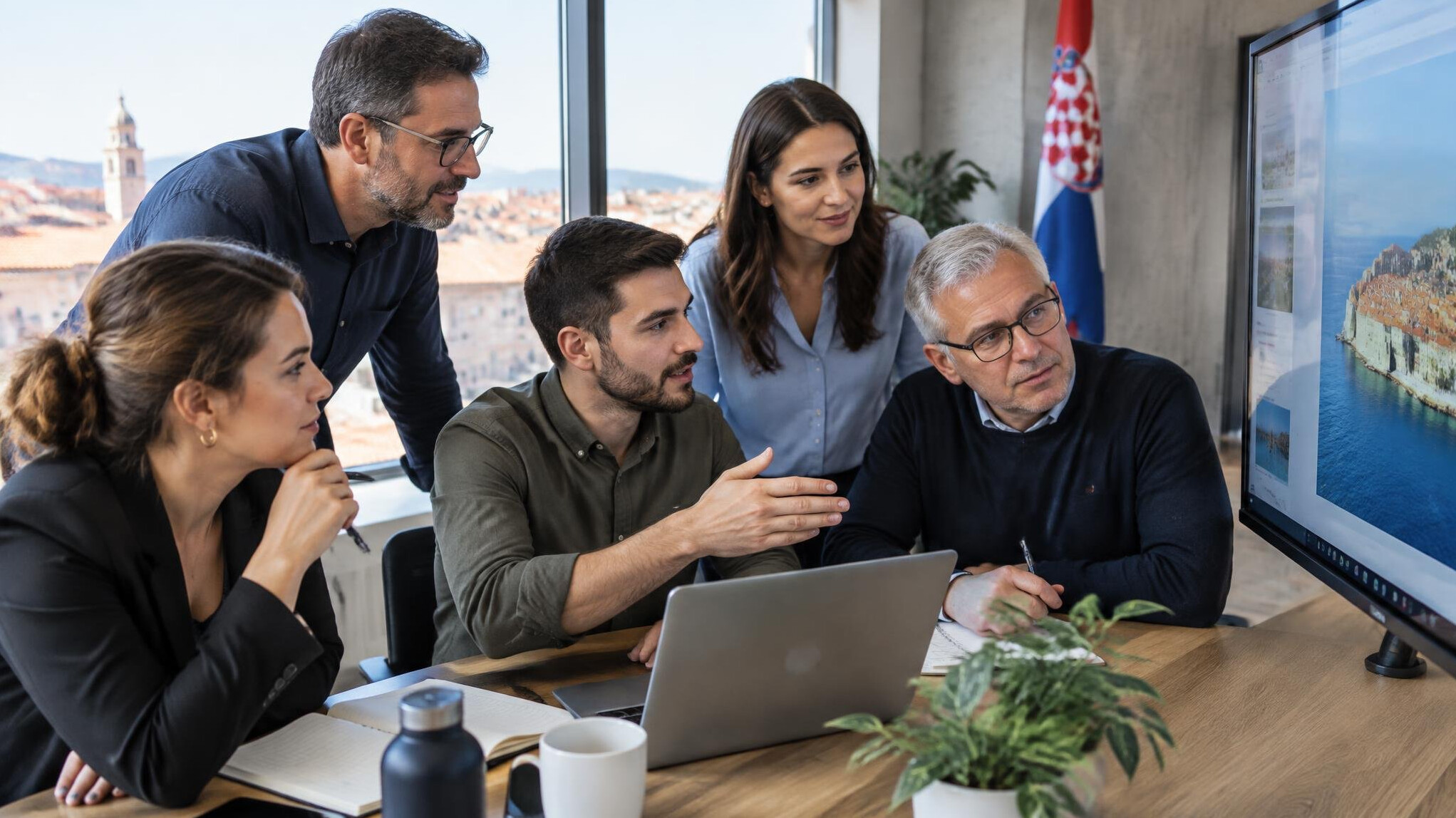 Team working together in a modern meeting room